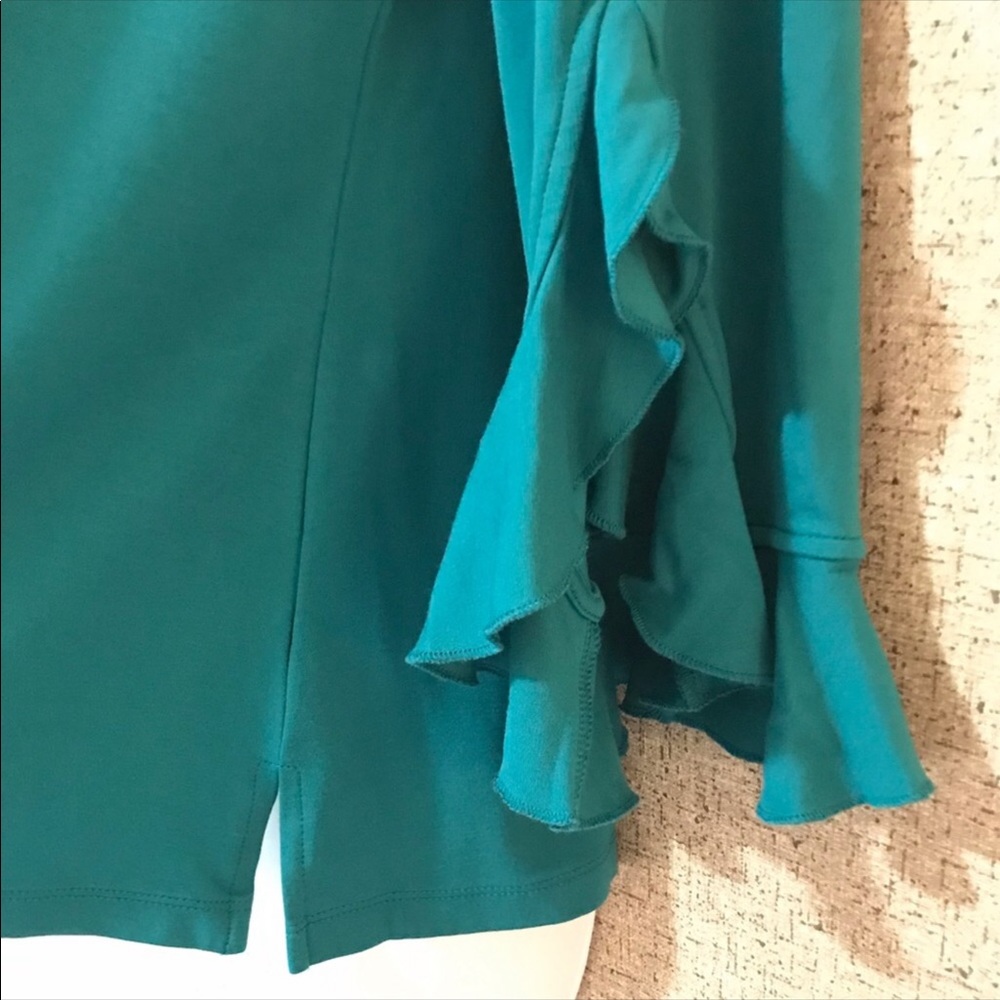 CLEARANCE | Isaac Mizrahi Keyhole Knit Top w/Split Ruffle Fluted Sleeve Blouse - Picture 6 of 14